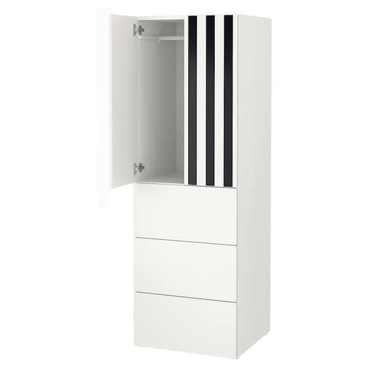 Ikea SMÅSTAD / PLATSA - Wardrobe, white stripe/white with 3 drawers, 60x57x181 cm