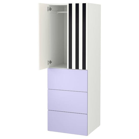 Ikea SMÅSTAD / PLATSA - Wardrobe, white stripe/lilac with 3 drawers, 60x57x181 cm