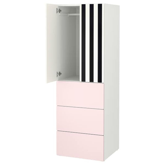 Ikea SMÅSTAD / PLATSA - Wardrobe, white stripe/pale pink with 3 drawers, 60x57x181 cm