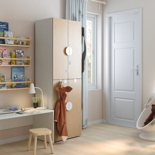 SMÅSTAD / PLATSA wardrobe, white birch/with 2 clothes rails, 60x42x181 cm