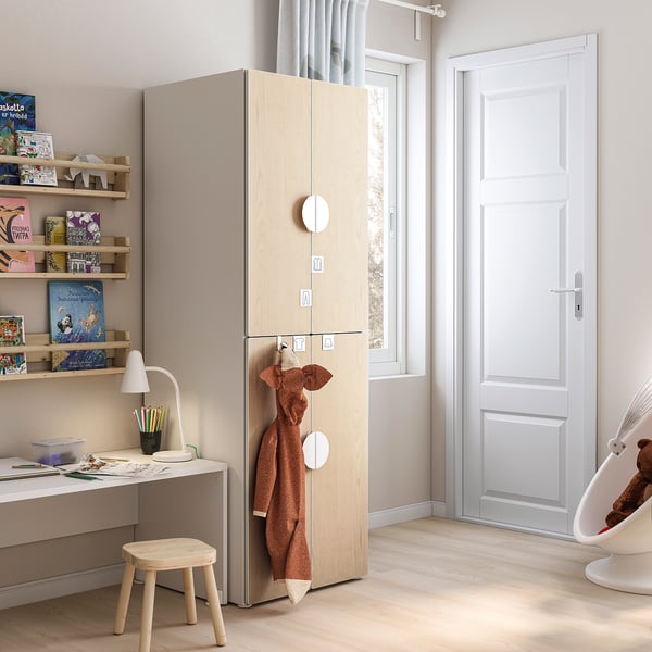 SMÅSTAD / PLATSA wardrobe, white birch/with 2 clothes rails, 60x57x181 cm