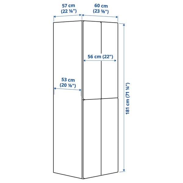 Ikea SMÅSTAD / PLATSA - Wardrobe, white birch/with 2 clothes rails, 60x57x181 cm