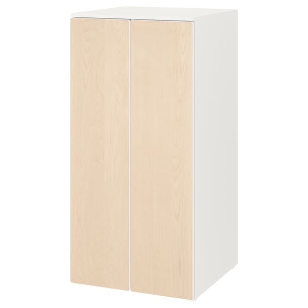 SMÅSTAD / PLATSA wardrobe, white birch/with 3 shelves, 60x57x123 cm