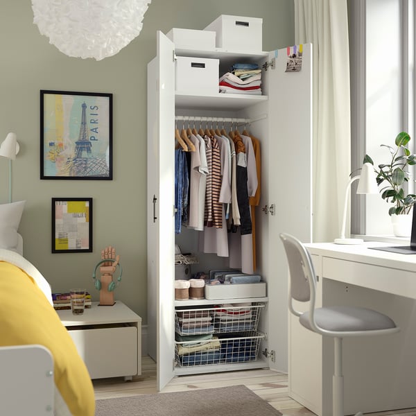 SMÅSTAD / PLATSA wardrobe, white/birch, 60x57x181 cm