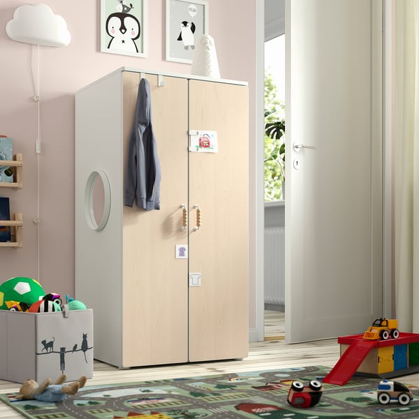 SMÅSTAD / PLATSA wardrobe, white/birch, 60x57x123 cm