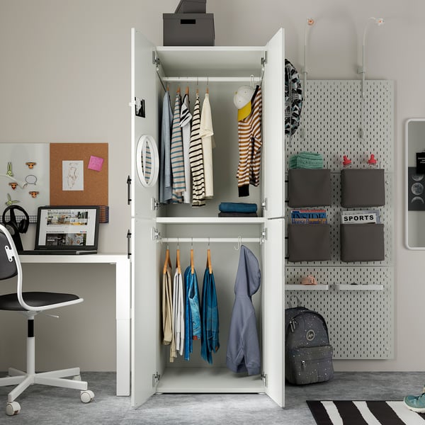SMÅSTAD / PLATSA wardrobe, white white/with 2 clothes rails, 60x57x181 cm