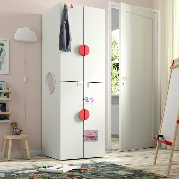 SMÅSTAD / PLATSA wardrobe, white white/with 2 clothes rails, 60x57x181 cm