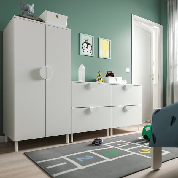 SMÅSTAD / PLATSA wardrobe, white white/with 2 chest of drawers, 180x57x133 cm