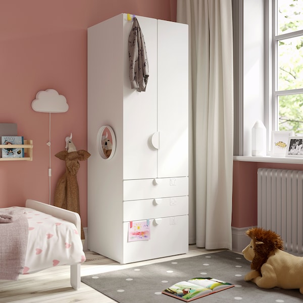 SMÅSTAD / PLATSA - Wardrobe, white white/with 3 drawers, 60x57x181 cm