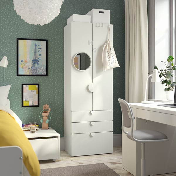 SMÅSTAD / PLATSA - SMÅSTAD / PLATSA Wardrobe, white white/with 3 drawers, 60x42x181 cm