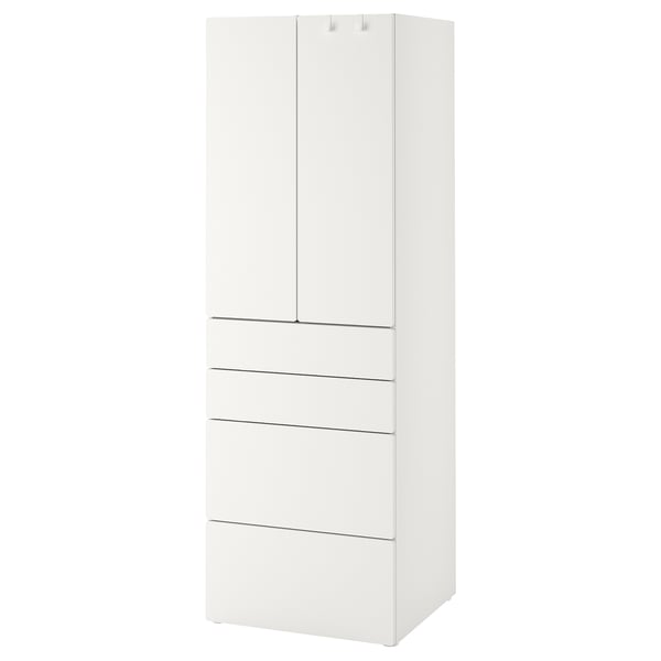 SMÅSTAD / PLATSA wardrobe, white white/with 4 drawers, 60x57x181 cm