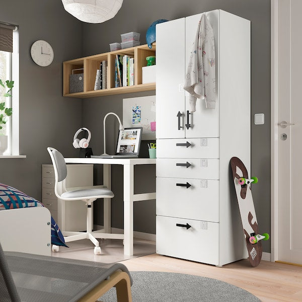 SMÅSTAD / PLATSA - Wardrobe, white white/with 4 drawers, 60x57x181 cm