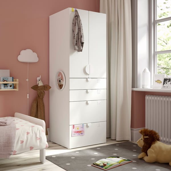 SMÅSTAD / PLATSA wardrobe, white white/with 4 drawers, 60x57x181 cm
