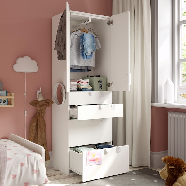 SMÅSTAD / PLATSA - Wardrobe, white white/with 4 drawers, 60x42x181 cm