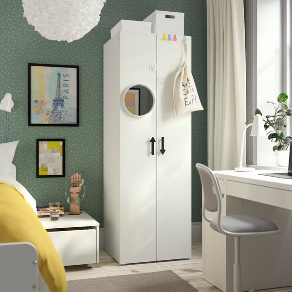 SMÅSTAD / PLATSA wardrobe, white/white, 60x57x181 cm