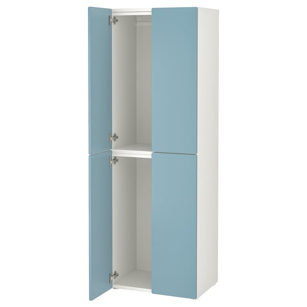 SMÅSTAD / PLATSA wardrobe, white blue/with 2 clothes rails, 60x42x181 cm