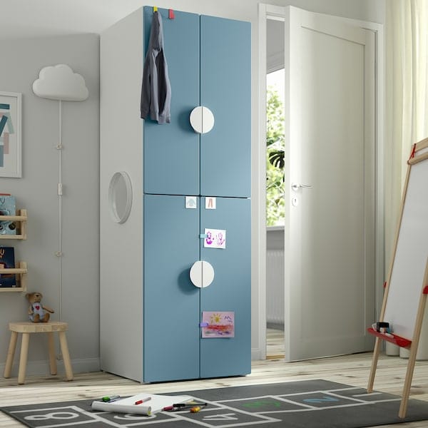 Ikea SMÅSTAD / PLATSA - Wardrobe, white blue/with 2 clothes rails, 60x57x181 cm