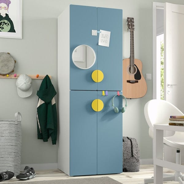 Ikea SMÅSTAD / PLATSA - Wardrobe, white blue/with 2 clothes rails, 60x57x181 cm