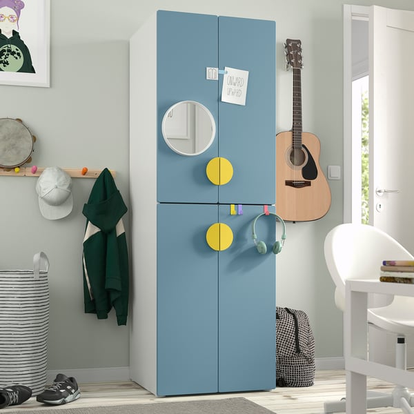 SMÅSTAD / PLATSA wardrobe, white blue/with 2 clothes rails, 60x57x181 cm