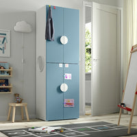 SMÅSTAD / PLATSA - Wardrobe, white blue/with 2 clothes rails, 60x42x181 cm