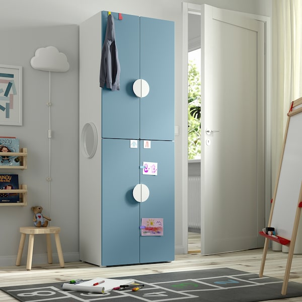 SMÅSTAD / PLATSA - Wardrobe, white blue/with 2 clothes rails, 60x42x181 cm