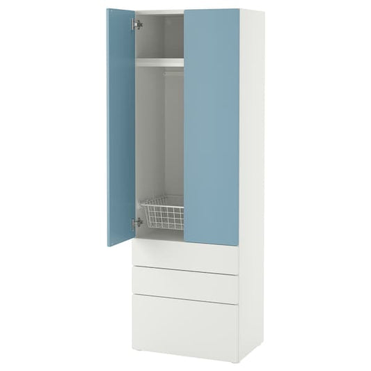 Ikea SMÅSTAD / PLATSA - Wardrobe, white blue/with 3 drawers, 60x42x181 cm