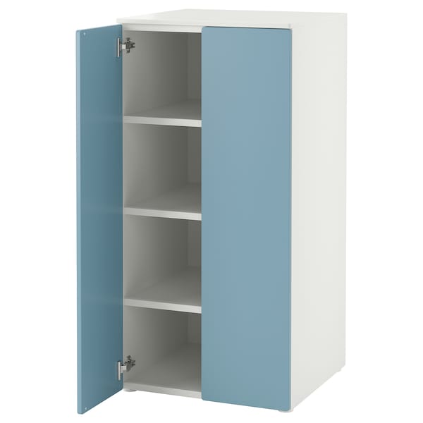 SMÅSTAD / PLATSA - Wardrobe, white blue/with 3 shelves, 60x57x123 cm