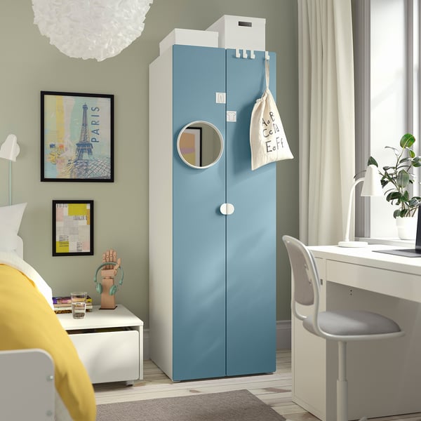 SMÅSTAD / PLATSA - Wardrobe, white/blue, 60x57x181 cm