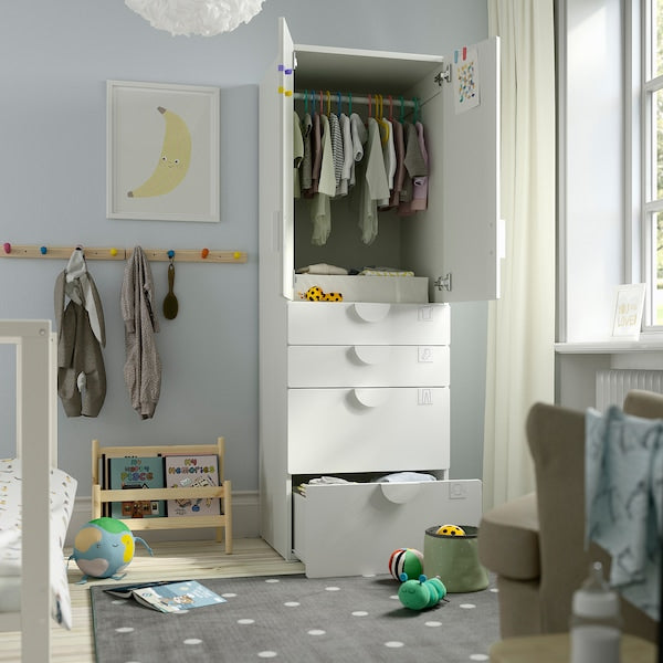 SMÅSTAD / PLATSA - Wardrobe, white grey/with 4 drawers, 60x57x181 cm