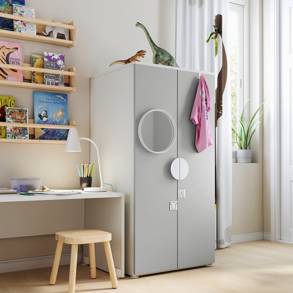 SMÅSTAD / PLATSA wardrobe, white/grey, 60x57x123 cm