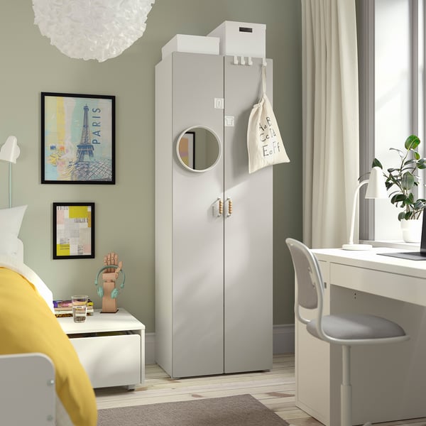 SMÅSTAD / PLATSA wardrobe, white/grey, 60x42x181 cm