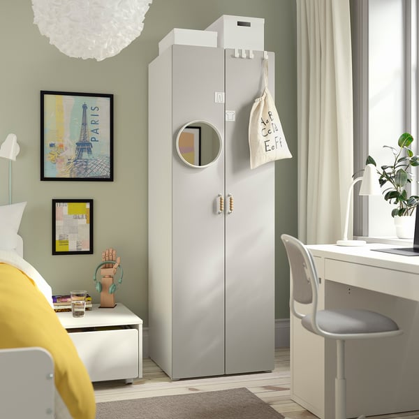 SMÅSTAD / PLATSA wardrobe, white/grey, 60x57x181 cm
