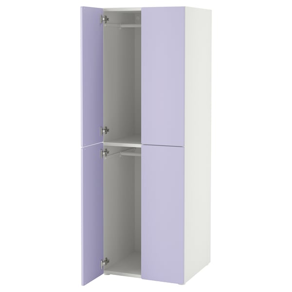 SMÅSTAD / PLATSA wardrobe, white lilac/with 2 clothes rails, 60x57x181 cm