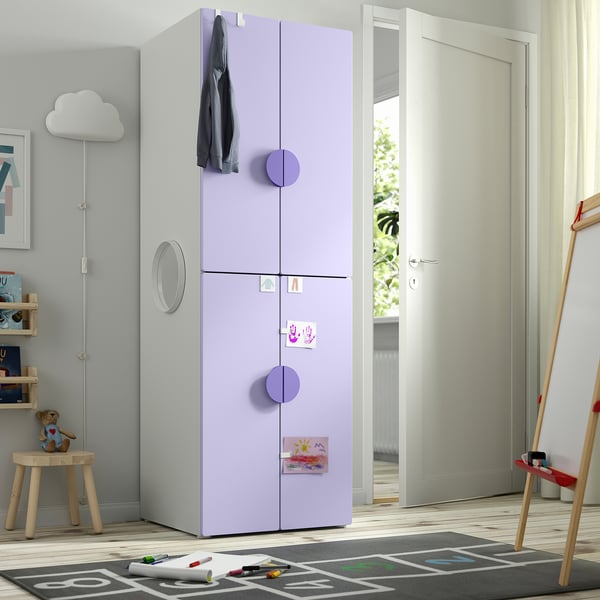 SMÅSTAD / PLATSA wardrobe, white lilac/with 2 clothes rails, 60x57x181 cm