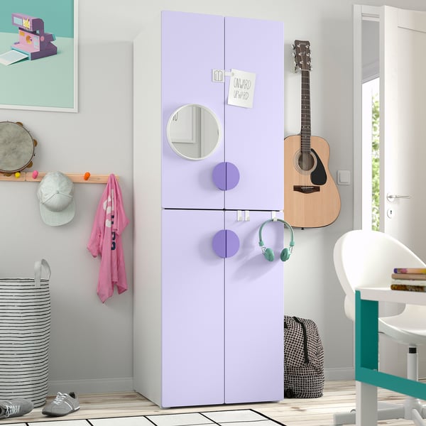 SMÅSTAD / PLATSA wardrobe, white lilac/with 2 clothes rails, 60x57x181 cm