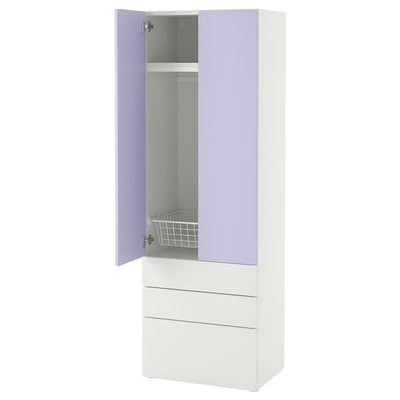 SMÅSTAD / PLATSA - Wardrobe, lilac white/with 3 drawers,60x42x181 cm