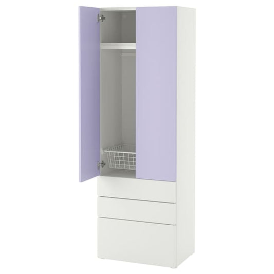 Ikea SMÅSTAD / PLATSA - Wardrobe, white lilac/with 3 drawers, 60x42x181 cm