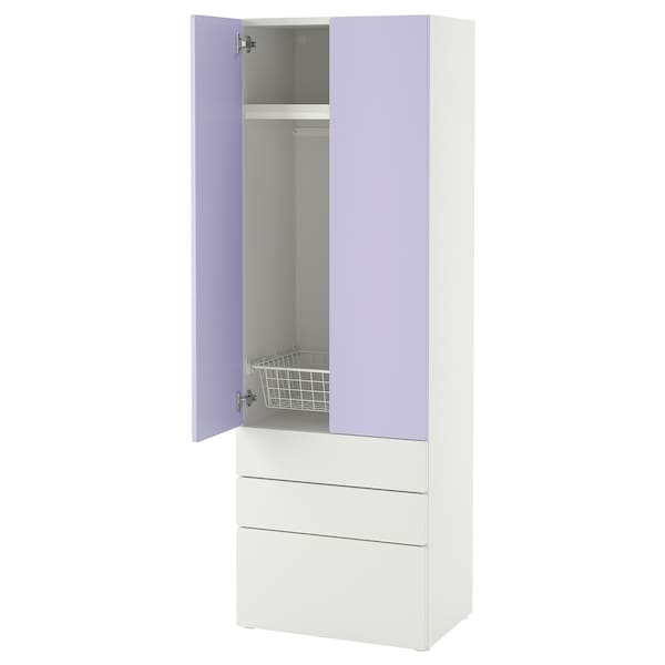 SMÅSTAD / PLATSA - Wardrobe, white lilac/with 3 drawers, 60x42x181 cm