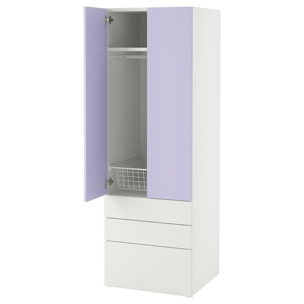 SMÅSTAD / PLATSA - Wardrobe, white lilac/with 3 drawers, 60x57x181 cm