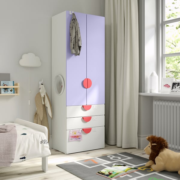 SMÅSTAD / PLATSA - Wardrobe, white lilac/with 3 drawers, 60x42x181 cm