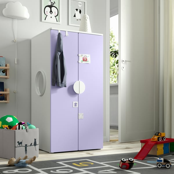 SMÅSTAD / PLATSA - SMÅSTAD / PLATSA Wardrobe, white lilac/with 3 shelves, 60x57x123 cm