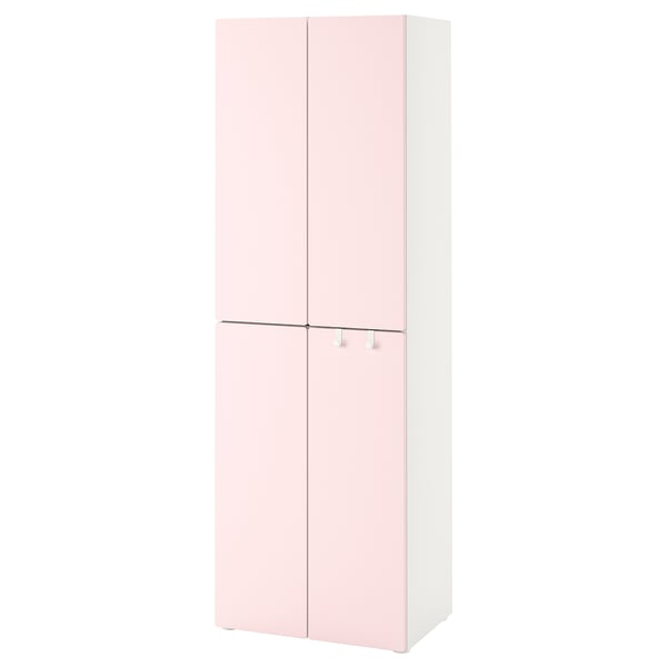 SMÅSTAD / PLATSA - Wardrobe, white pale pink/with 2 clothes rails, 60x57x181 cm