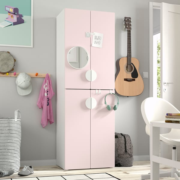SMÅSTAD / PLATSA - Wardrobe, white pale pink/with 2 clothes rails, 60x42x181 cm