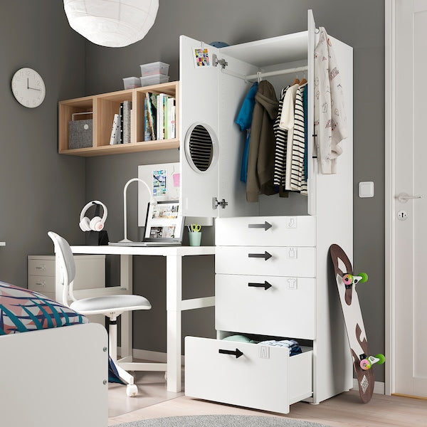 SMÅSTAD / PLATSA - Wardrobe, white pale pink/with 4 drawers, 60x57x181 cm