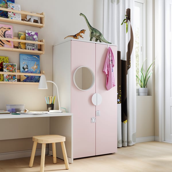 SMÅSTAD / PLATSA wardrobe, white/pale pink, 60x42x123 cm
