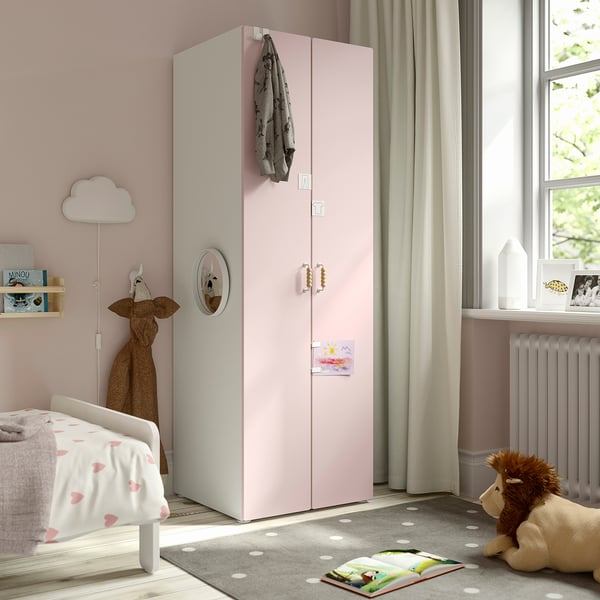 SMÅSTAD / PLATSA wardrobe, white/pale pink, 60x57x181 cm