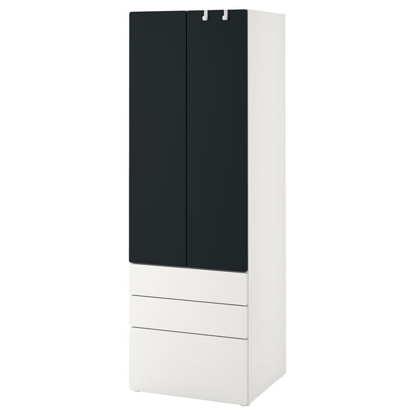 SMÅSTAD / PLATSA wardrobe, white/blackboard surface with 3 drawers, 60x42x181 cm