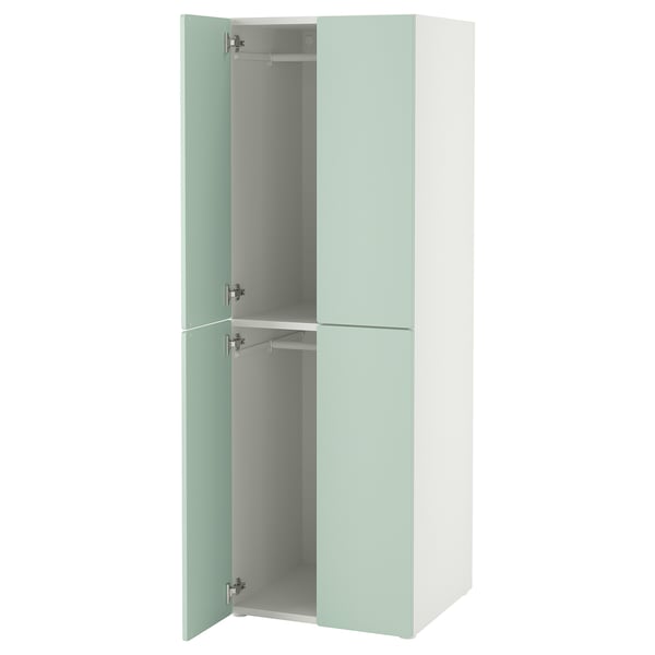 SMÅSTAD / PLATSA wardrobe, white light green/with 2 clothes rails, 60x57x181 cm