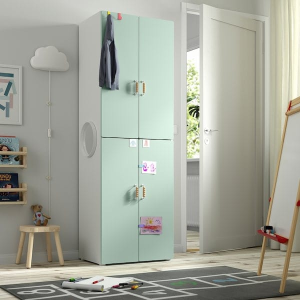 Ikea SMÅSTAD / PLATSA - Wardrobe, white light green/with 2 clothes rails, 60x42x181 cm