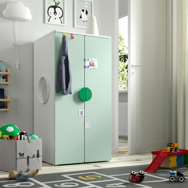SMÅSTAD / PLATSA - SMÅSTAD / PLATSA Wardrobe, white light green/with 3 shelves, 60x57x123 cm